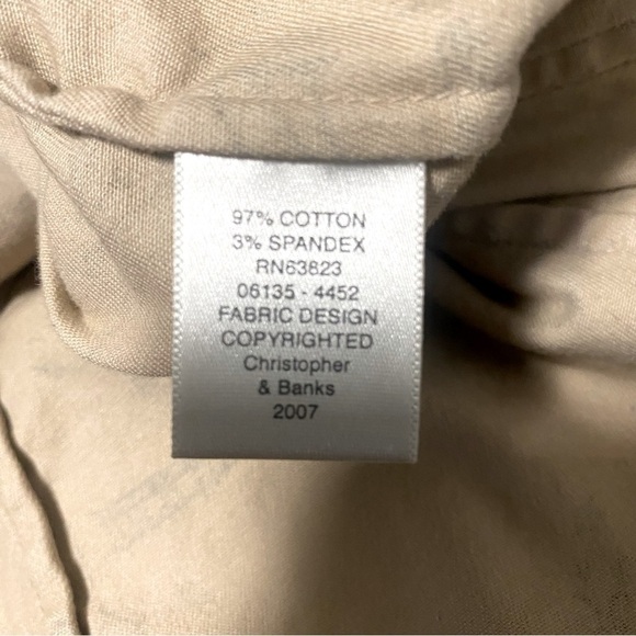 Christopher & Banks 2007 Tan Stretch Jacket Blazer Dog & People Sketch Drawing M - Picture 7 of 8